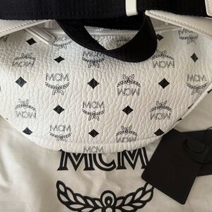 MCM White Monogram Backpack with Black Trim